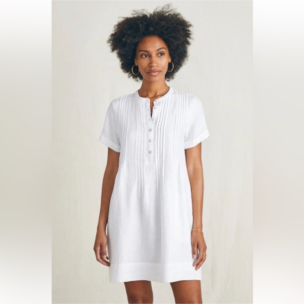 Faherty Gemina Small White Linen Dress small coastal boho‎ preppy cottagecore